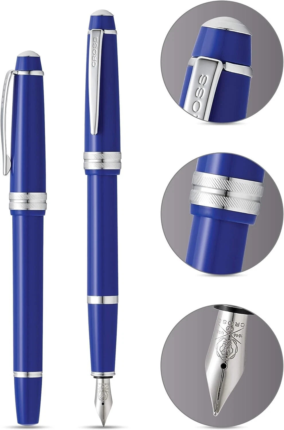 Cross Bailey Light Fountain Pen Medium Nib 0.7mm Gift Box Smooth Writing BLUE