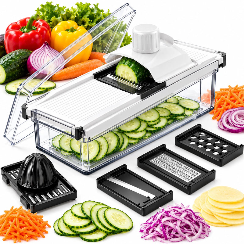 Mandoline Vegetable Slicer with Container 4 Blades and Juicer Julienne Cutter