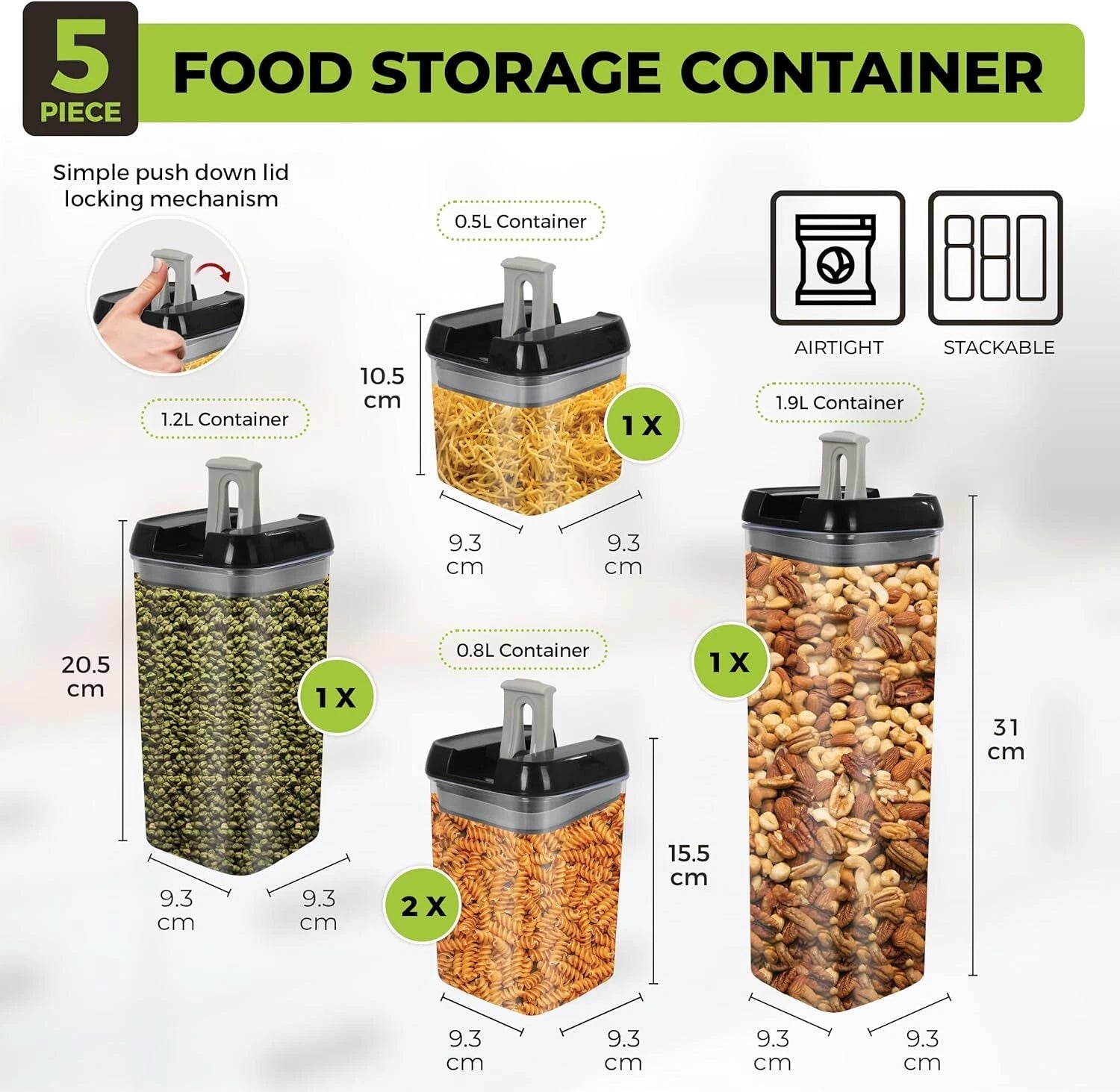Food Storage Containers With Lid Airtight Stackable Kitchen Boxes Pantry