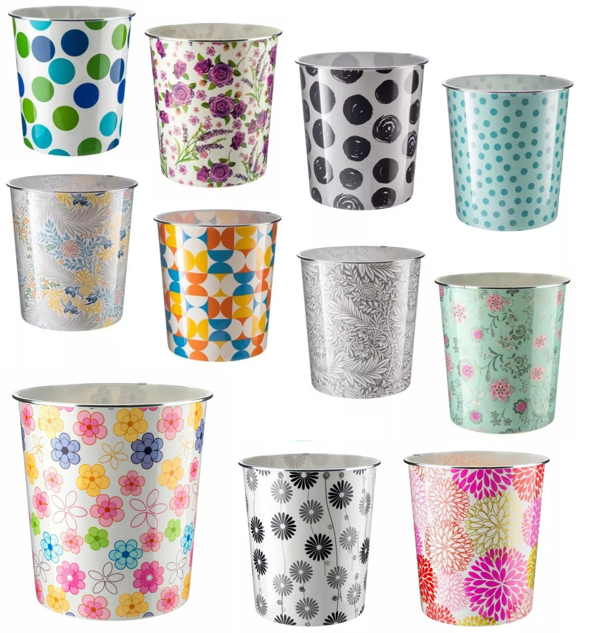 7.7L Waste Paper Dust Bin Rubbish Round Plastic Floral Office Bathroom Kitchen