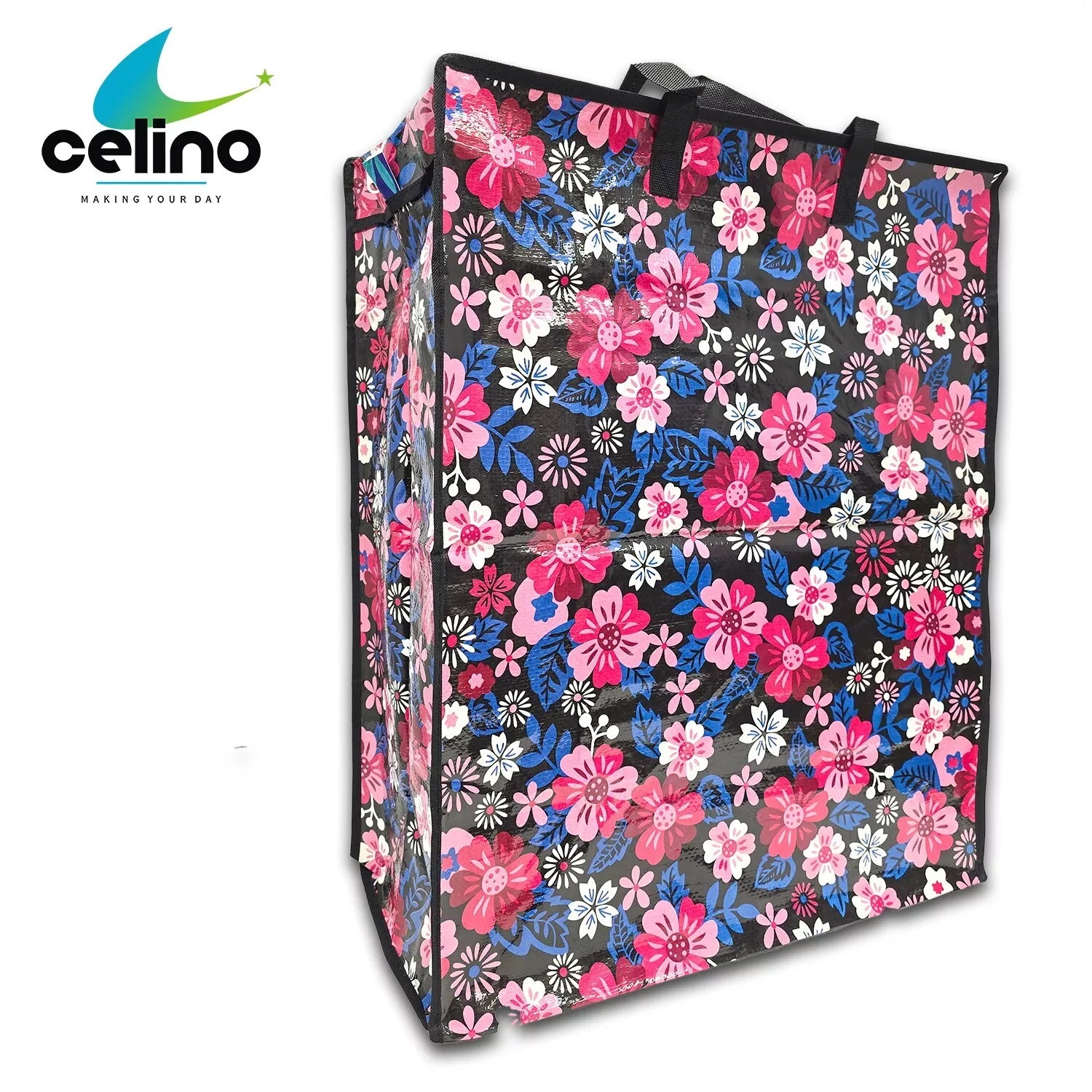 Extra Large Printed Laundry Storage Bag with Zip – Strong Reusable Shopping, Moving & Clothes Storage Bag 65x55x24cm