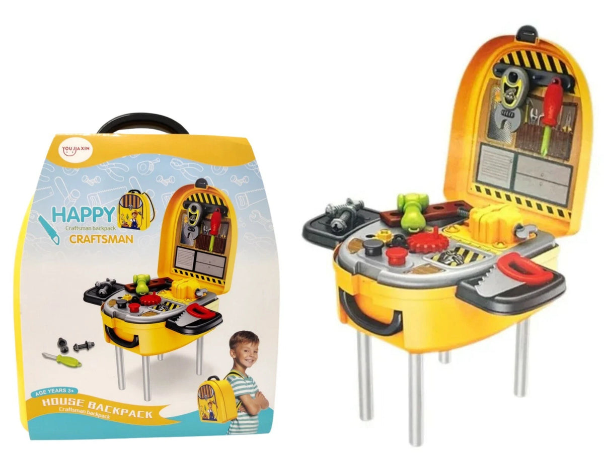Kids Backpack Tools Set Role Pretend Play Realistic Workbench Construction Toy