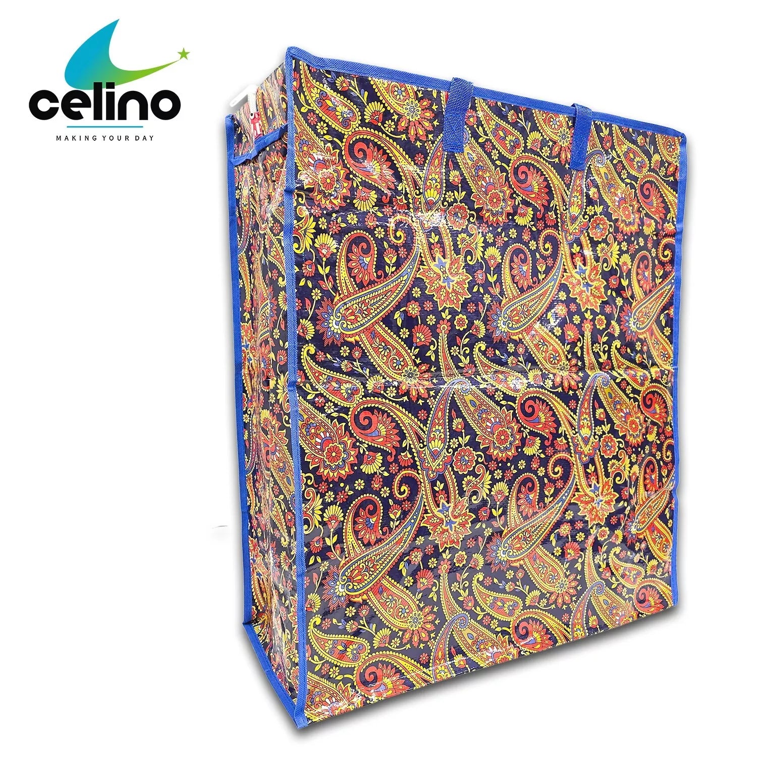 Extra Large Printed Laundry Storage Bag with Zip – Strong Reusable Shopping, Moving & Clothes Storage Bag 65x55x24cm
