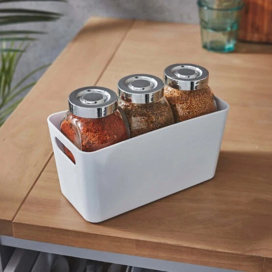 Plastic Storage Baskets Organiser Reusable Boxes Kitchen Bathroom Office Home