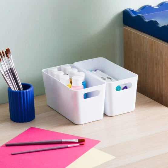 Plastic Storage Baskets Organiser Reusable Boxes Kitchen Bathroom Office Home