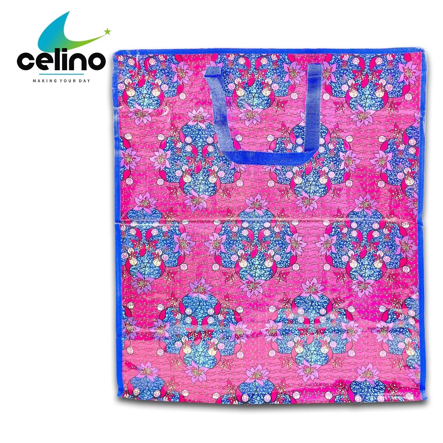 Extra Large Printed Laundry Storage Bag with Zip – Strong Reusable Shopping, Moving & Clothes Storage Bag 65x55x24cm