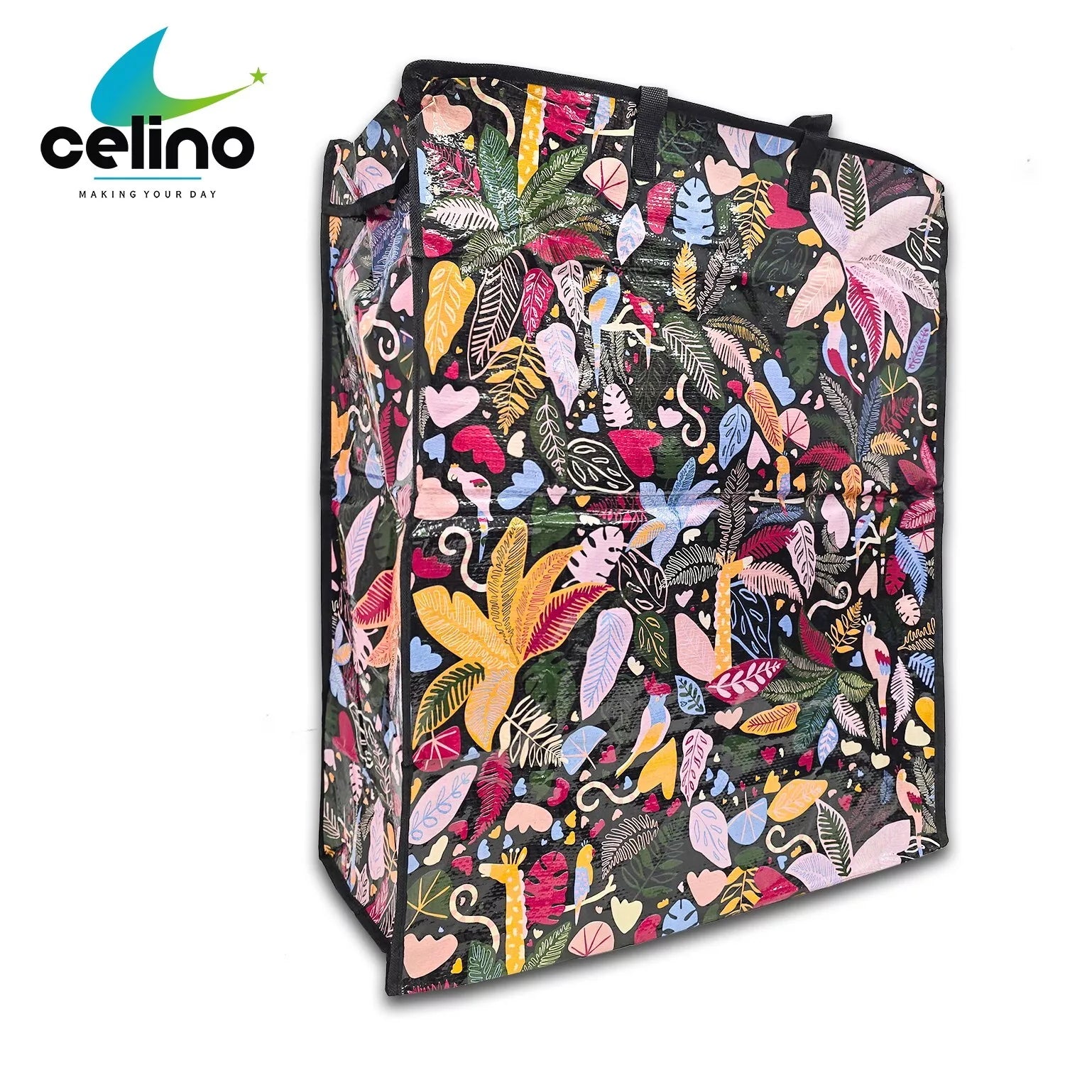 Extra Large Printed Laundry Storage Bag with Zip – Strong Reusable Shopping, Moving & Clothes Storage Bag 65x55x24cm