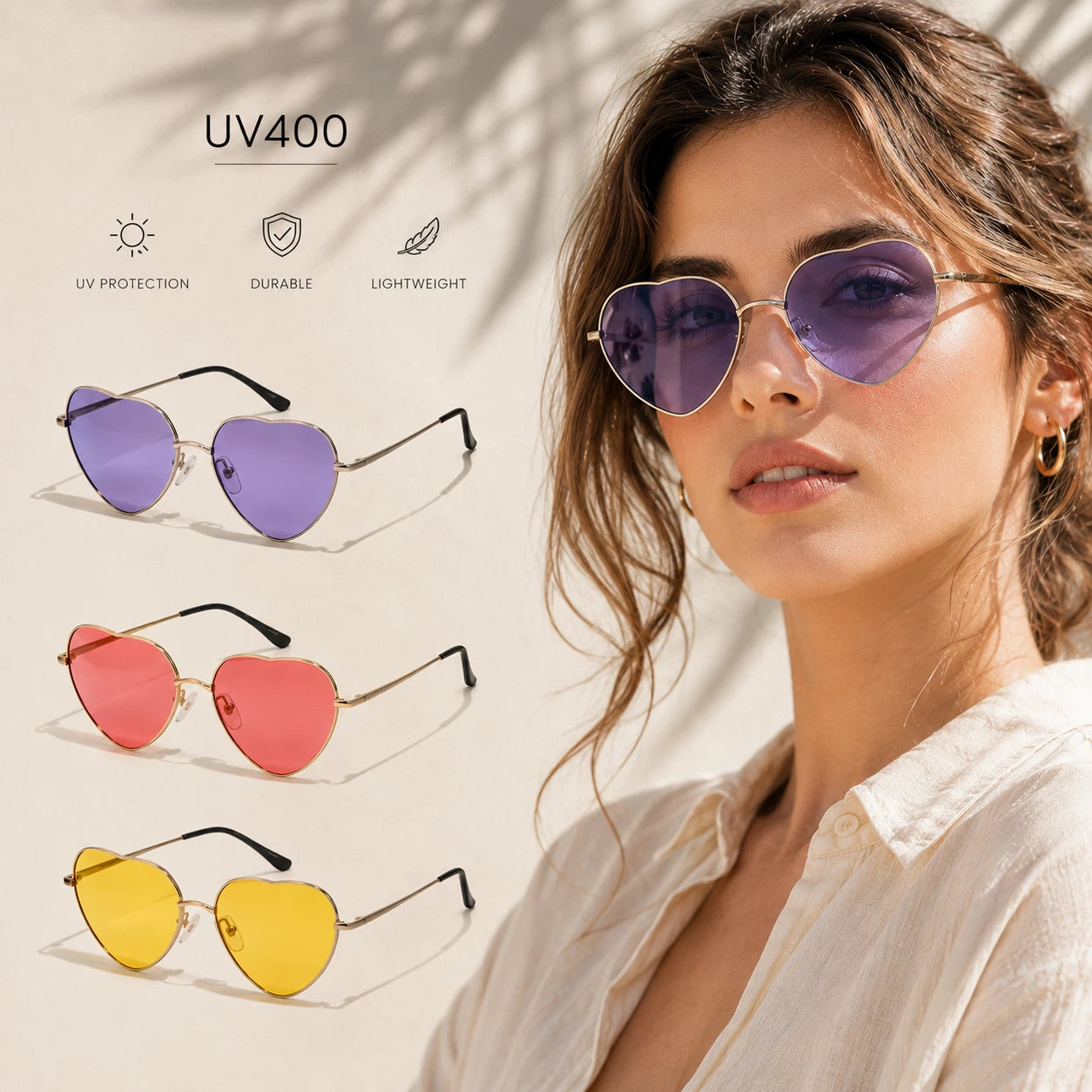 Women Heart Shape Sunglasses – Trendy Candy Colour Frame Fashion Sun Glasses for Ladies & Girls UV Protection Eyewear