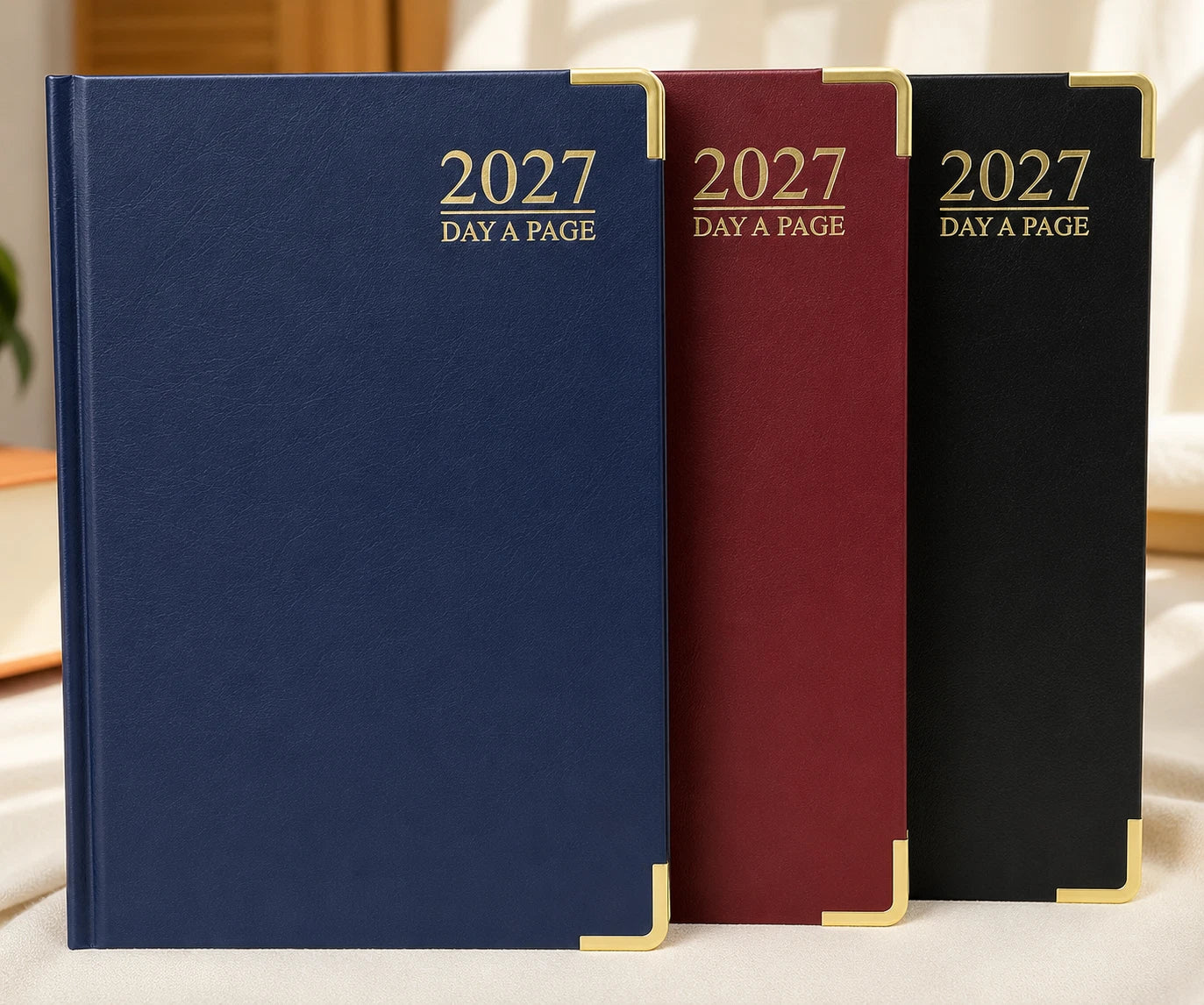 2027 Diary A4 Page a Day Padded Cover Metal Corner Split Weekend Year Planner