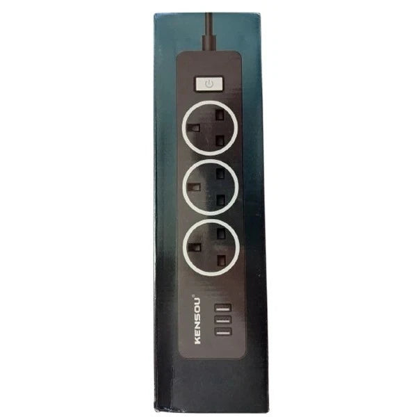 3 Way Extension Lead Surge Protected Power Strip 3 USB Ports UK Plug 1.6M Cable