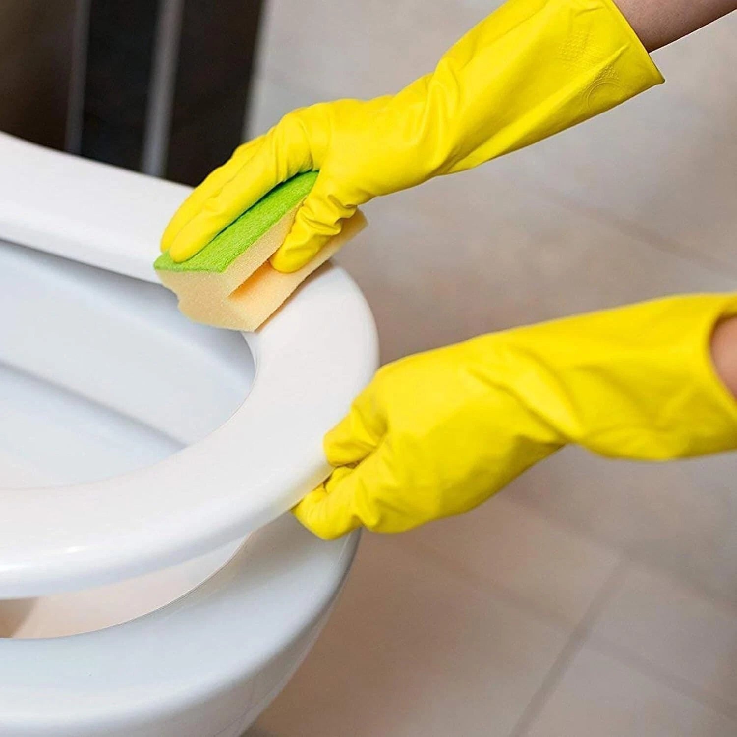 1 Pair Cleaning Gloves Yellow Heavy Duty Rubber Non-Slip Kitchen Bathroom Dishes