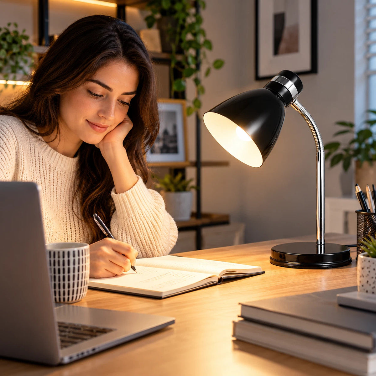 Metal Desk Lamp Black with Adjustable Flexi neck for Study & Reading Home Office