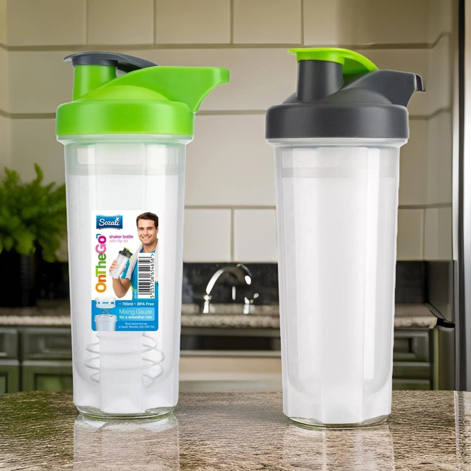Protein Shaker Bottle 700ml Flip Lid Whey Mixer Pre Workout Sports Gym BPA Free