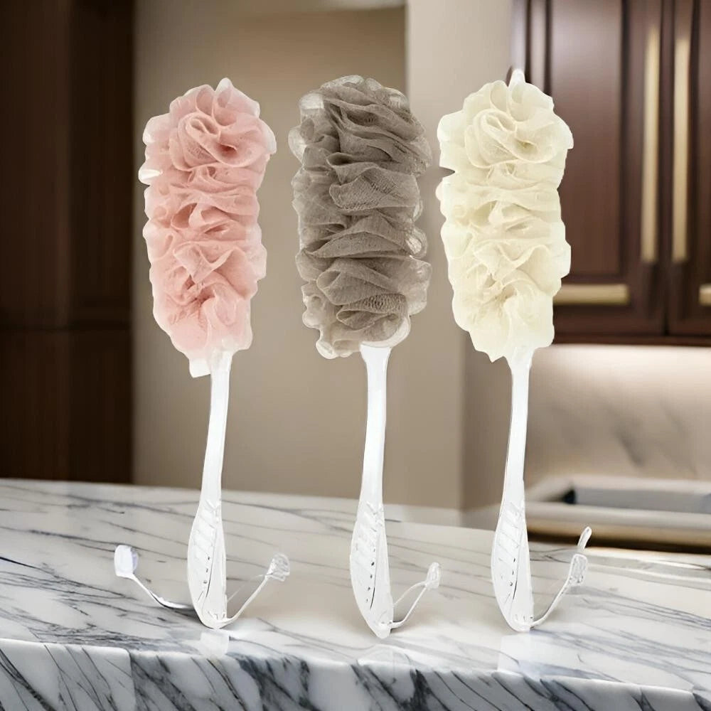 Long Handle Bath Brush & Mesh Sponge – Back Scrubber Body Wash Shower Loofah for Exfoliating & Cleansing