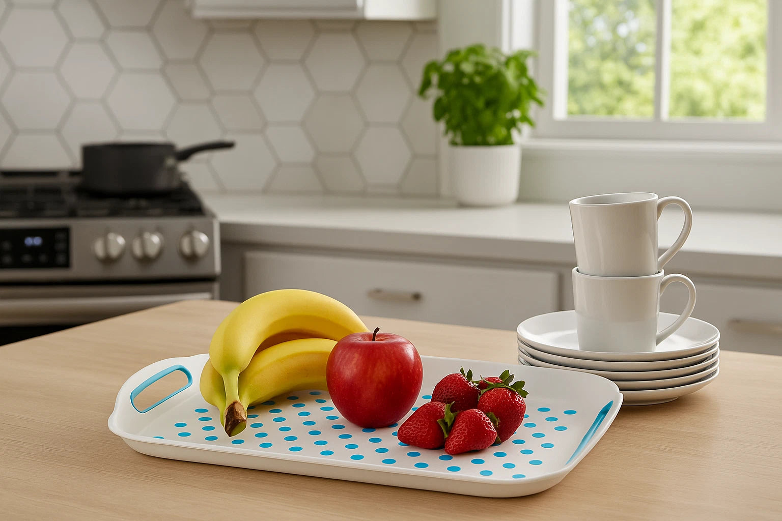 Serving Tray with Handles Non Slip Large Rectangle Food Dinner Drink Lap Tea