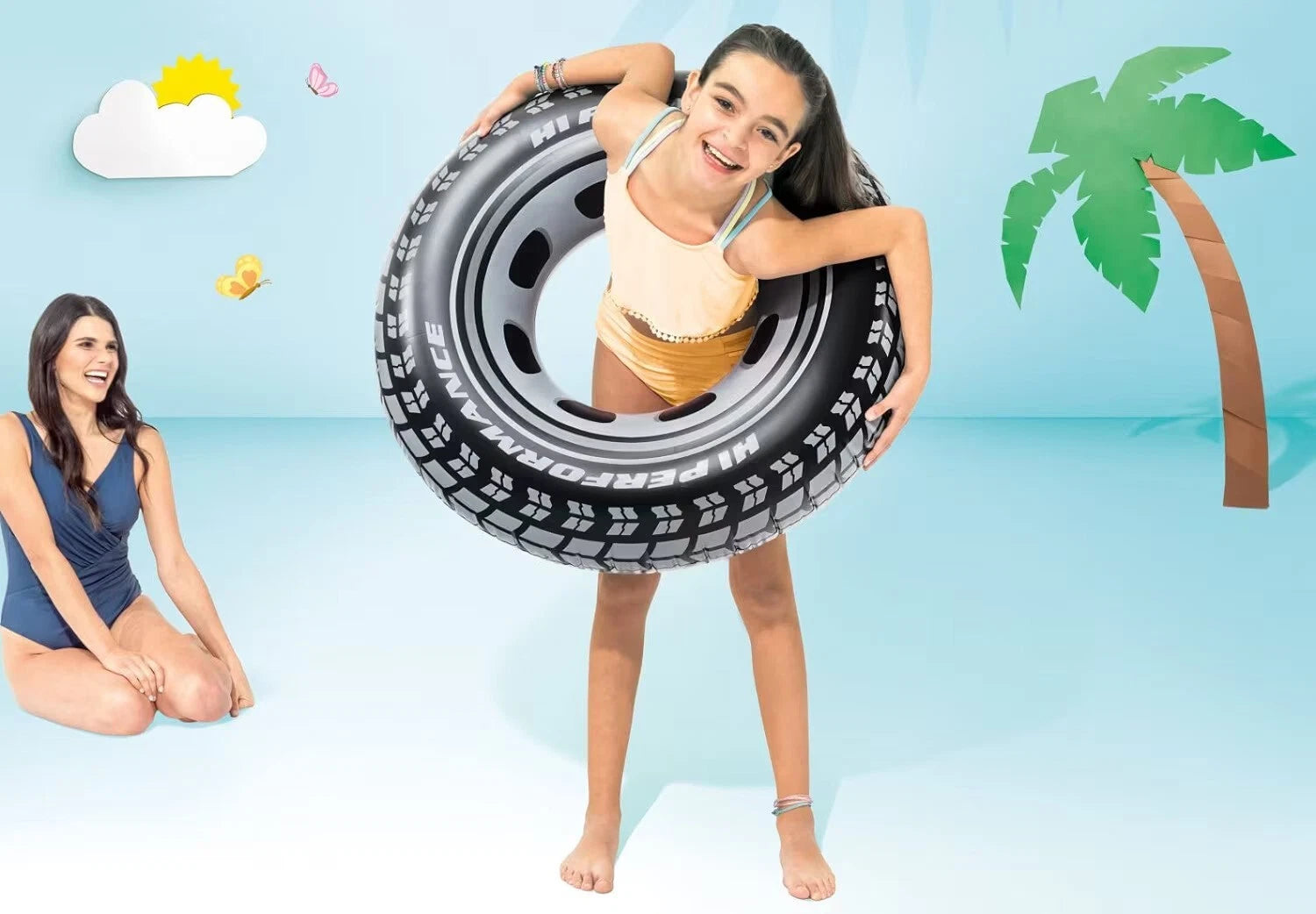 Inflatable Monster Truck Tyre Swim Ring Tube Pool Float Swimming Boys Toys Lilo