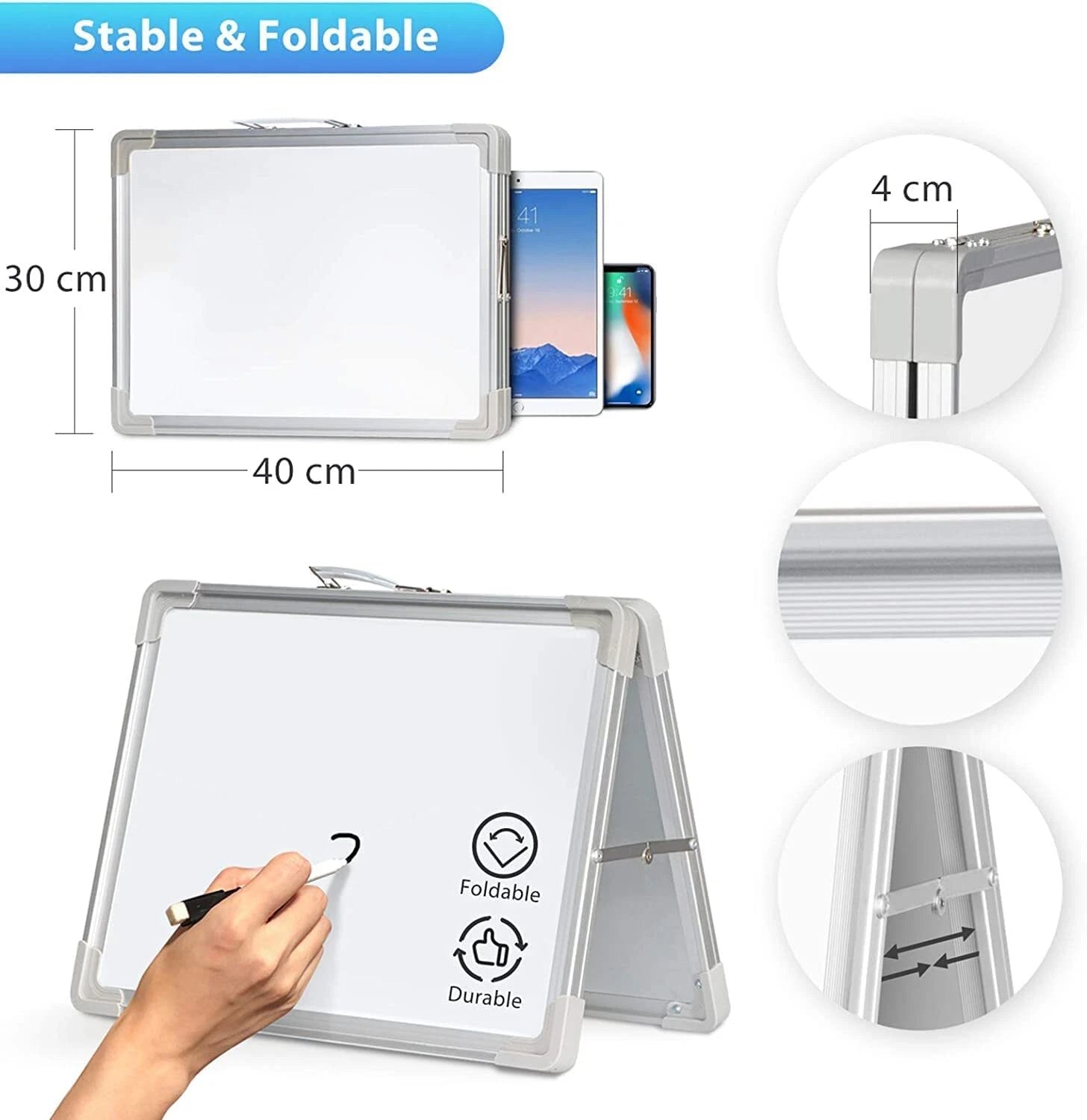 Magnetic Whiteboard Double Sided Dry Wipe Markers Classroom Office Travel UK