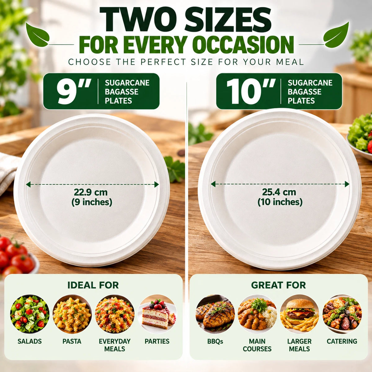 Bagasse Plates 9" 10" Sugarcane Disposable Paper Plate Catering Supplies Party