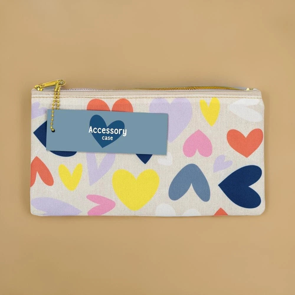 Girls Pencil Case Hearts Zip Pouch School Stationery Makeup Storage Organiser