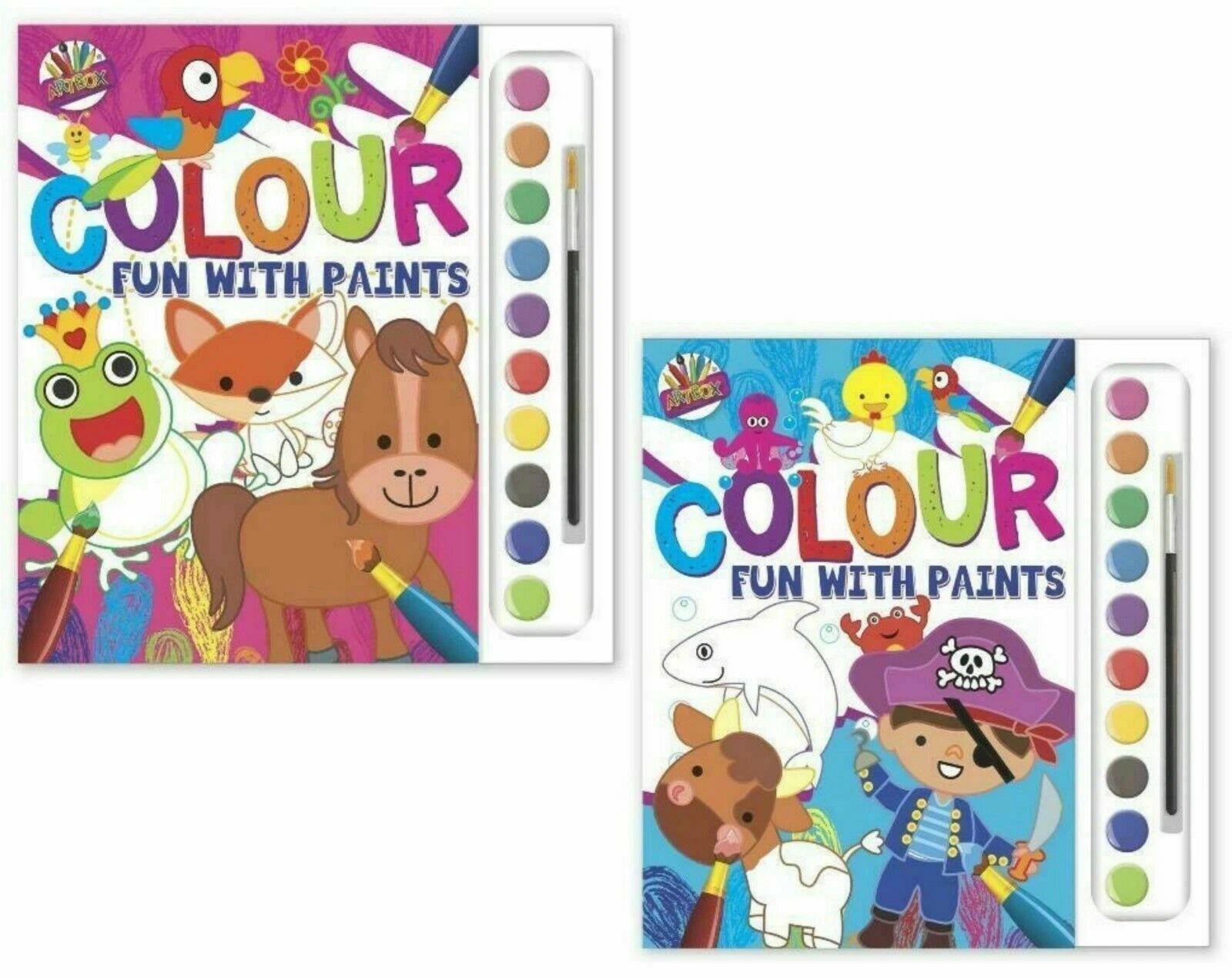 A4 Colouring Book With Water Colour Paints Brush Kids Children Fun Activity Book