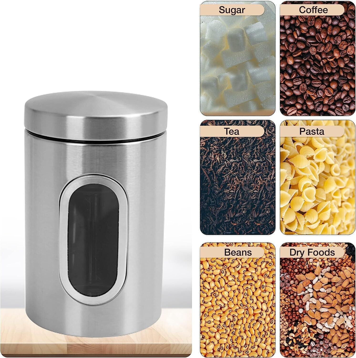 Set of 3 Tea Coffee Sugar Canisters – Kitchen Storage Jars & Containers for Countertop Organisation