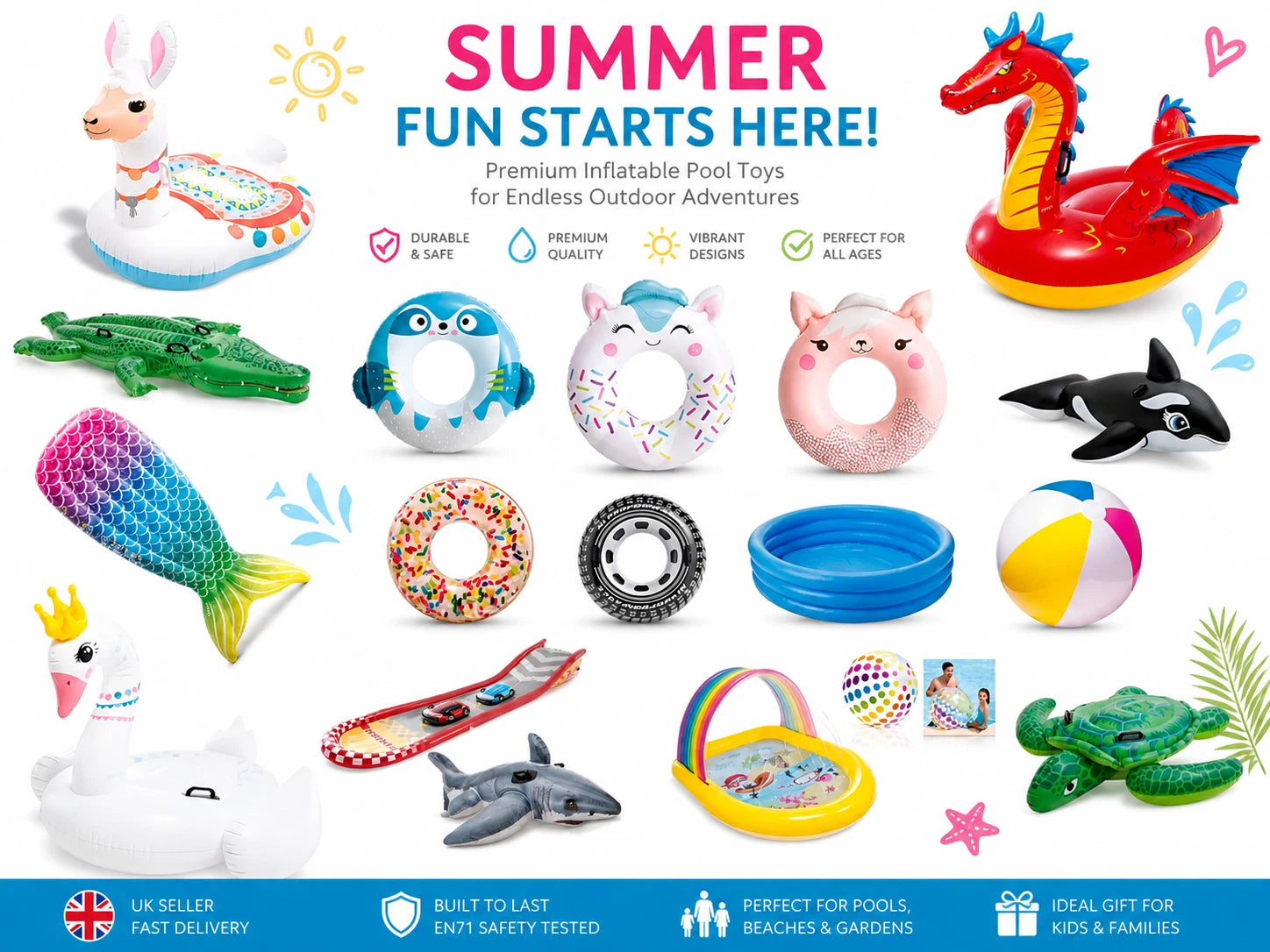 Inflatable Pool Floats Ride On Kids Adults Swim Rings Toys Beach Ball Summer Fun