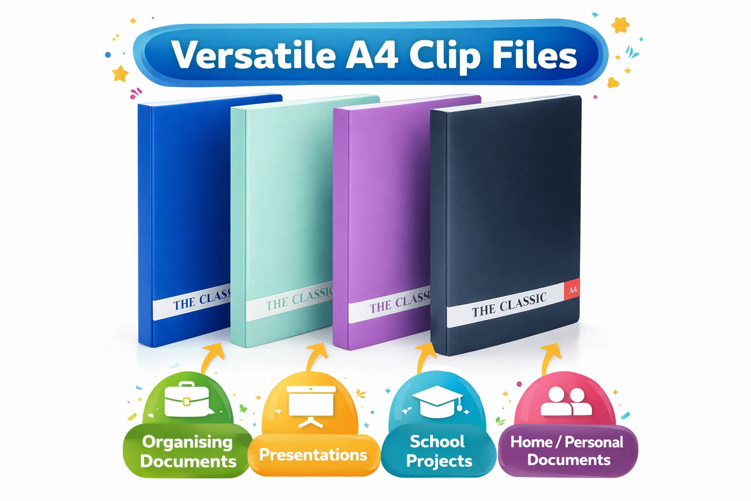 A4 Clip File Document Folder – Paper Storage Organiser Binder for Office, School & Home