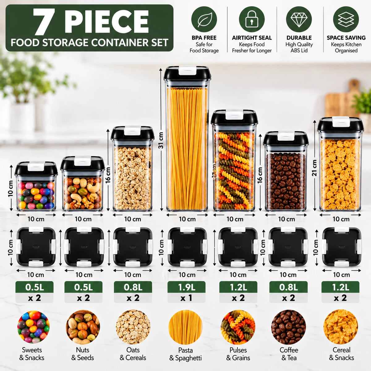 7 Pcs Food Storage Containers with Lids Airtight BPA Free Plastic Set Stackable