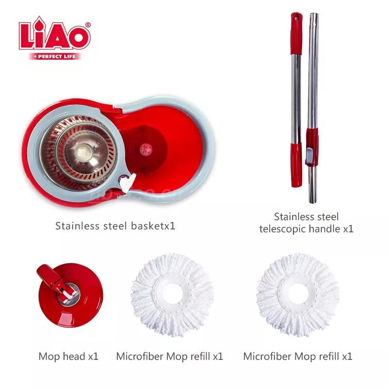 Spin Mop and Bucket Set – Microfibre Floor Cleaning System with Stainless Steel Handle for Home Cleaning