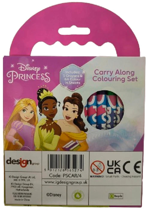 Disney Princess Carry Along Colouring Set Kids Travel Activity Book Party Bag