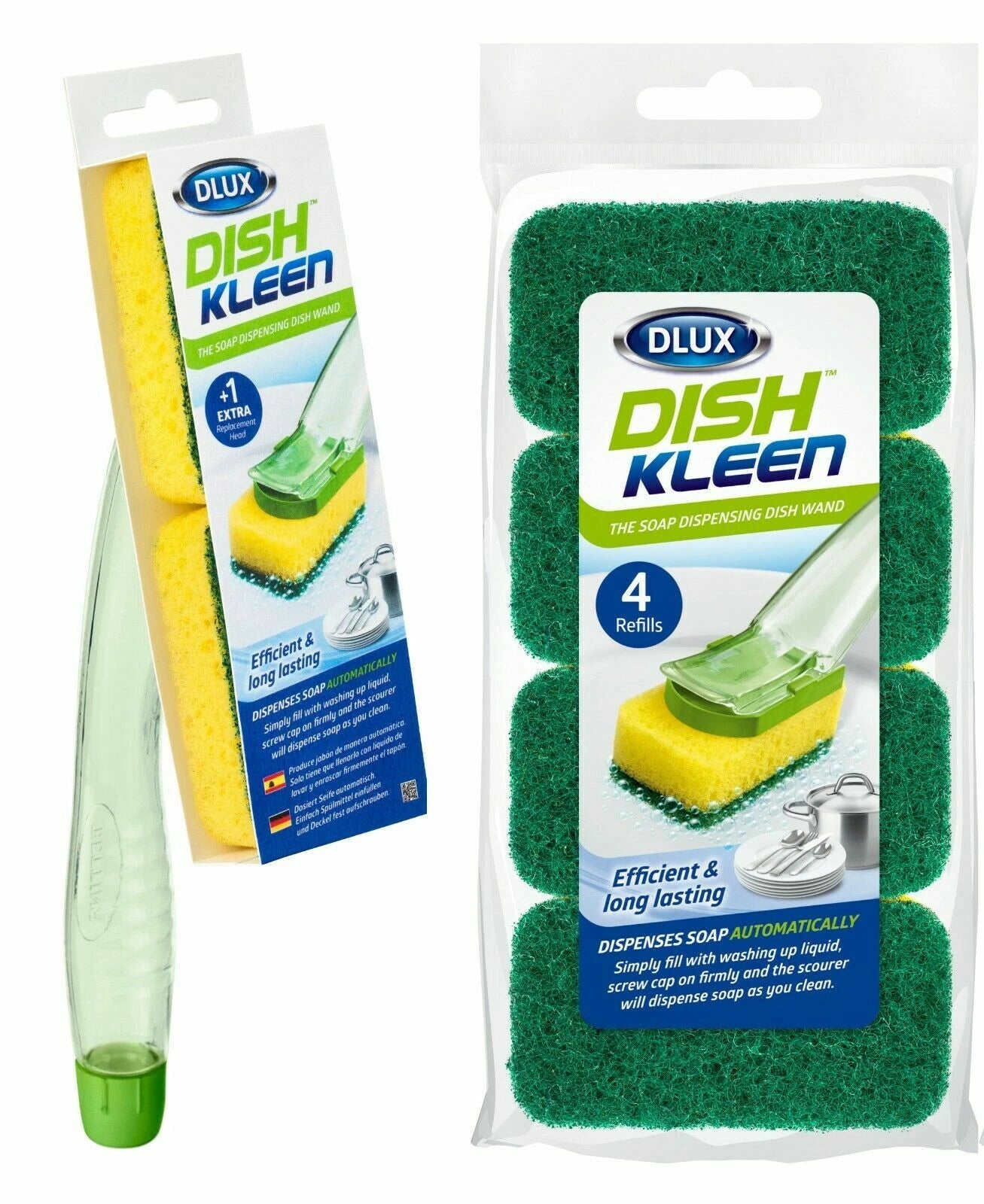 Refillable Dish Brush with Soap Dispenser – Kitchen Washing Up Brush & Scouring Sponge Cleaner