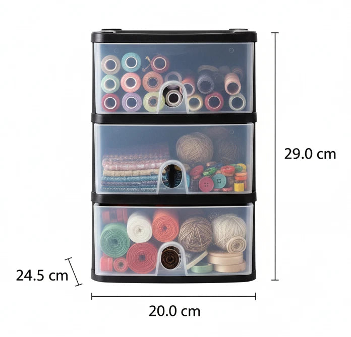 Plastic Storage Drawers Handy 3 Tier Office Home Organiser Chest Drawer Tower