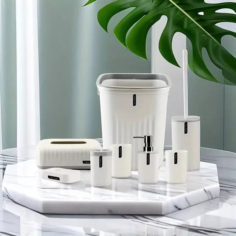 8pcs Bathroom Accessories Set Bin Toilet Brush Toothbrush Tissue Holder Soap