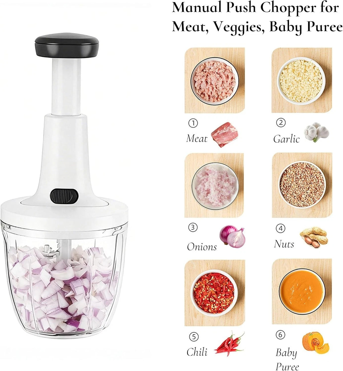 Hand Press Food Chopper Manual Food Processor Vegetable Blender Grinder Dicer