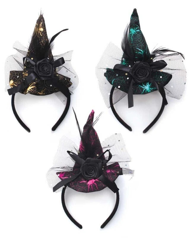 Halloween Witches Hat Headband Fancy Dress Party Spider Web Hair Kids Children