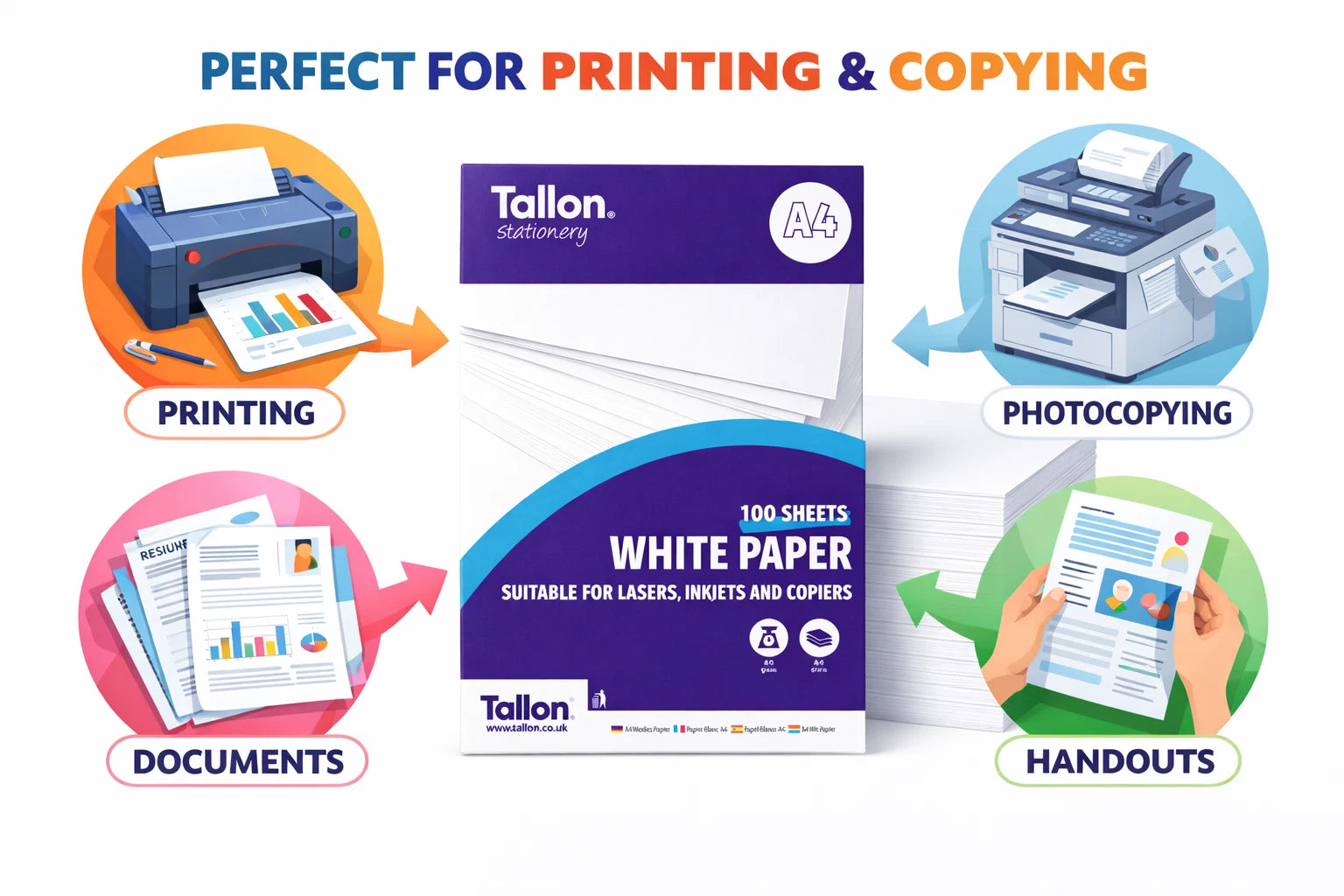 A4 Copy Printer Paper 80gsm 100 Sheets Office Multi Purpose Inkjet Laser Copier