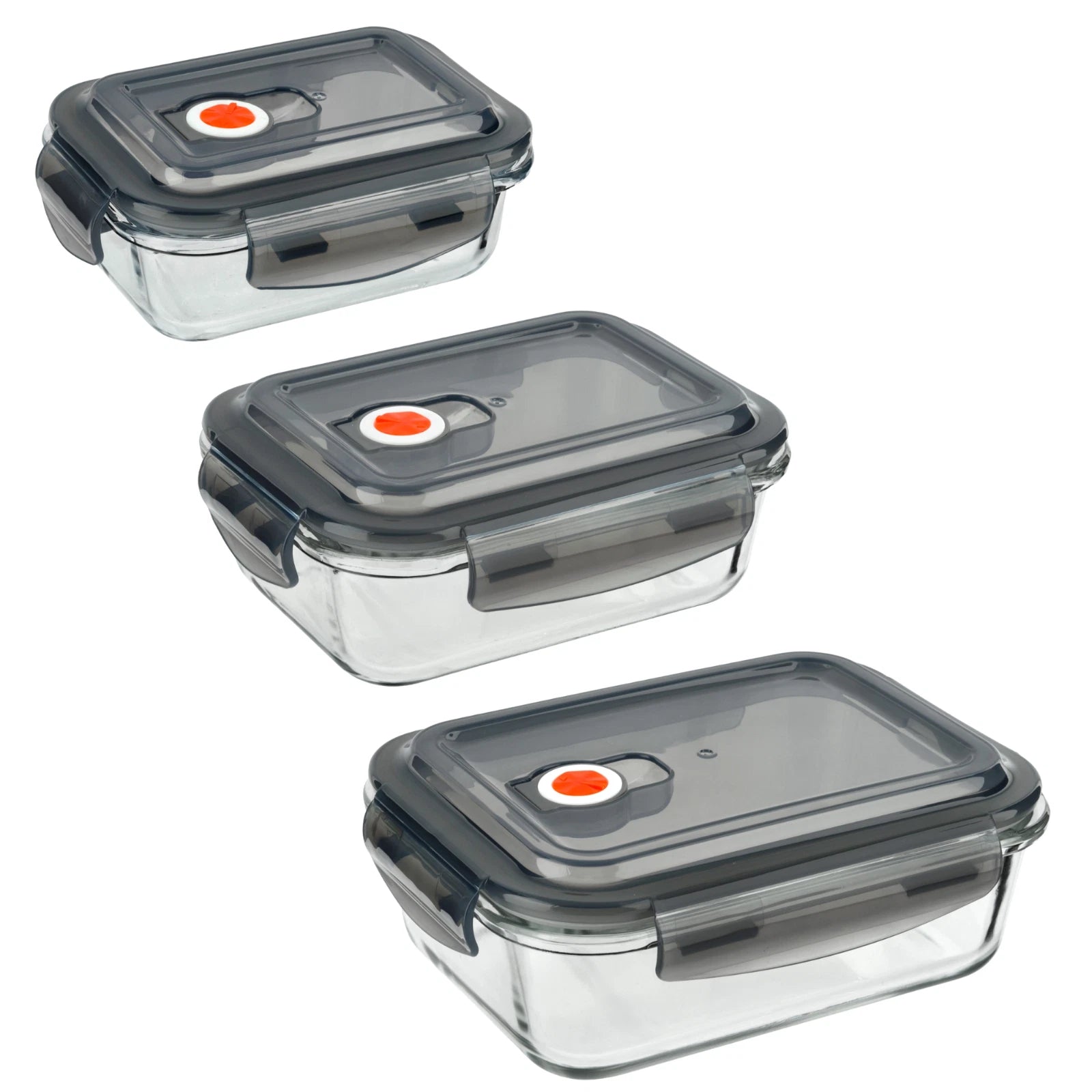 3 Piece Glass Food Storage Containers Set with Airtight Vented Lids – Oven Safe Meal Prep Boxes