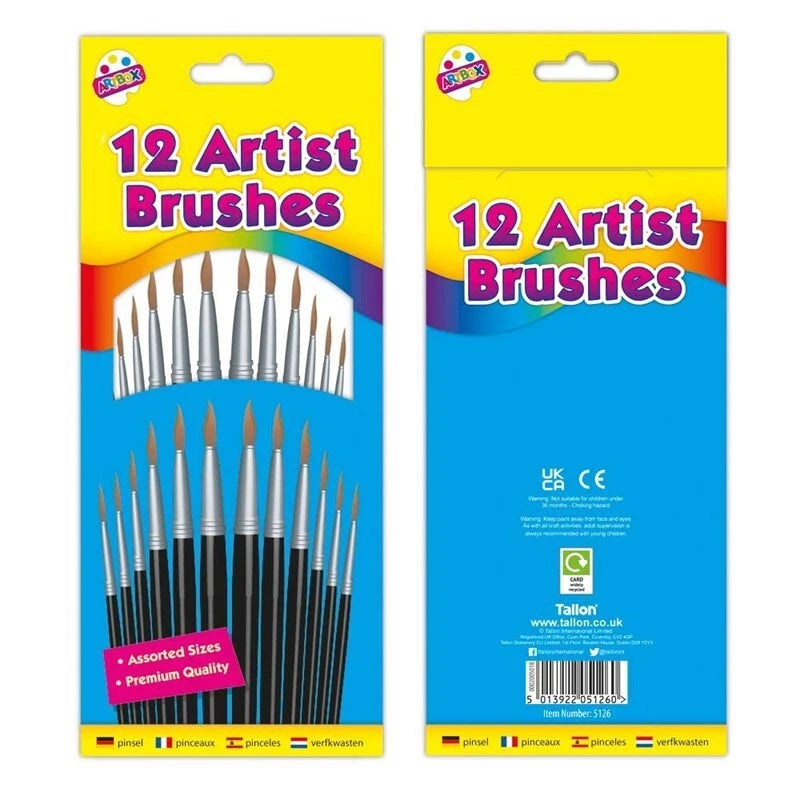12 Piece Paint Brushes Set – Professional Round & Pointed Tip Brushes for Art, Acrylic, Watercolour & Craft Painting