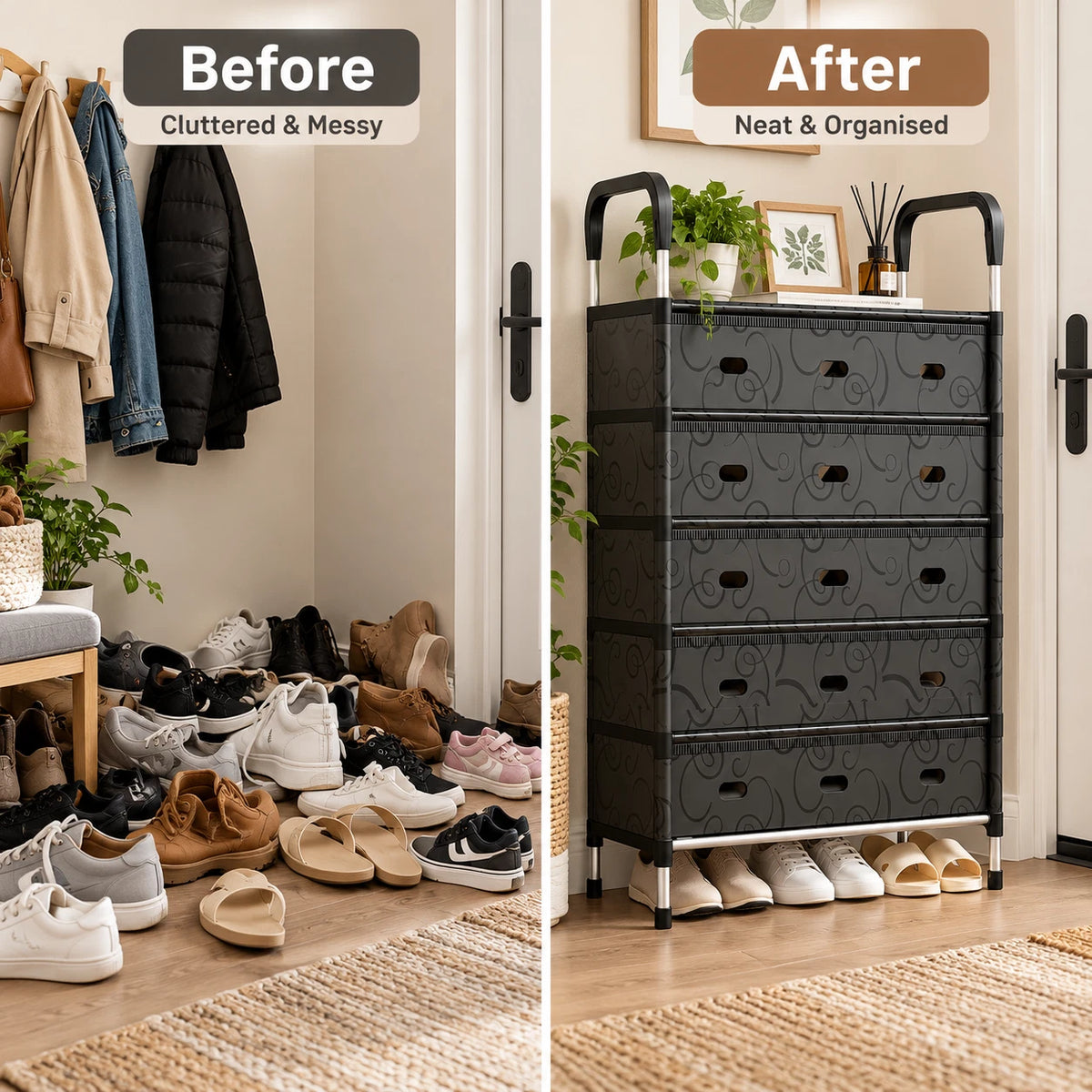 5 Tier Shoe Rack Storage Organiser Hallway Entryway Metal Stand Space Saving NEW