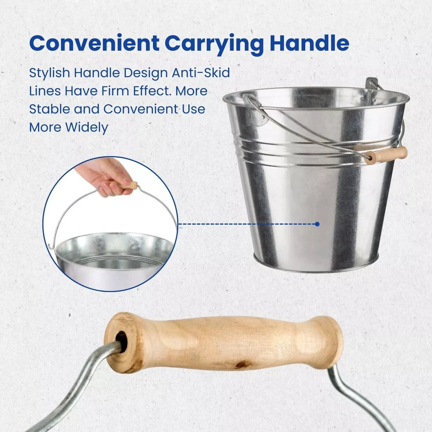 Traditional Metal Bucket With Handle Strong Galvanized Steel Heavy Duty Cleaning