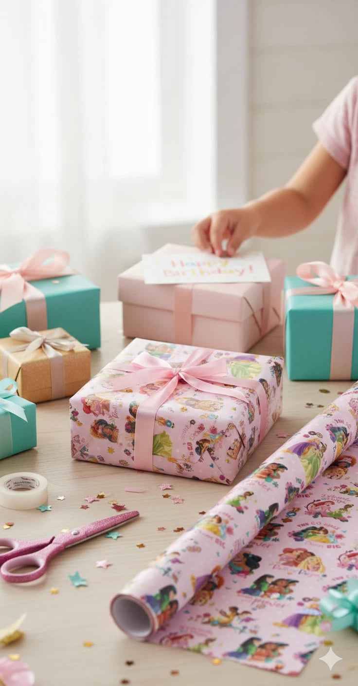 2 x Disney Princess 2M Kids Gift Wrapping Paper Roll Birthday Christmas Present