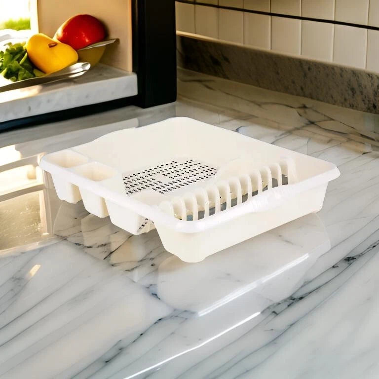 Large Plastic Kitchen Plate Dish Drainer Rack Draining Board Cutlery Holder UK