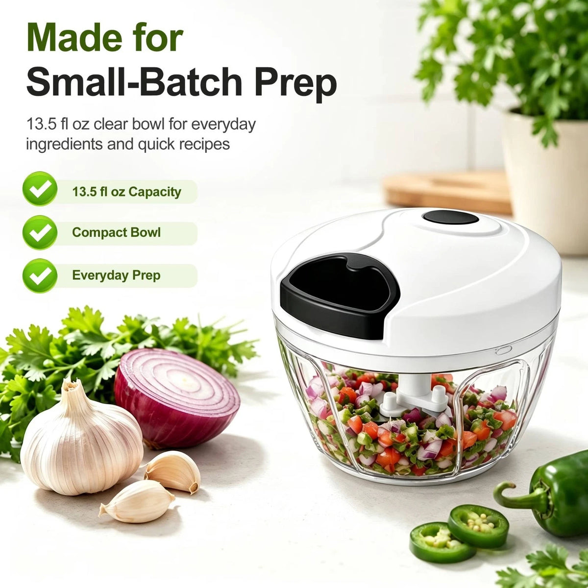Celino Manual Food Processor Vegetable Chopper with Pull Cord 400ml Onion Slicer