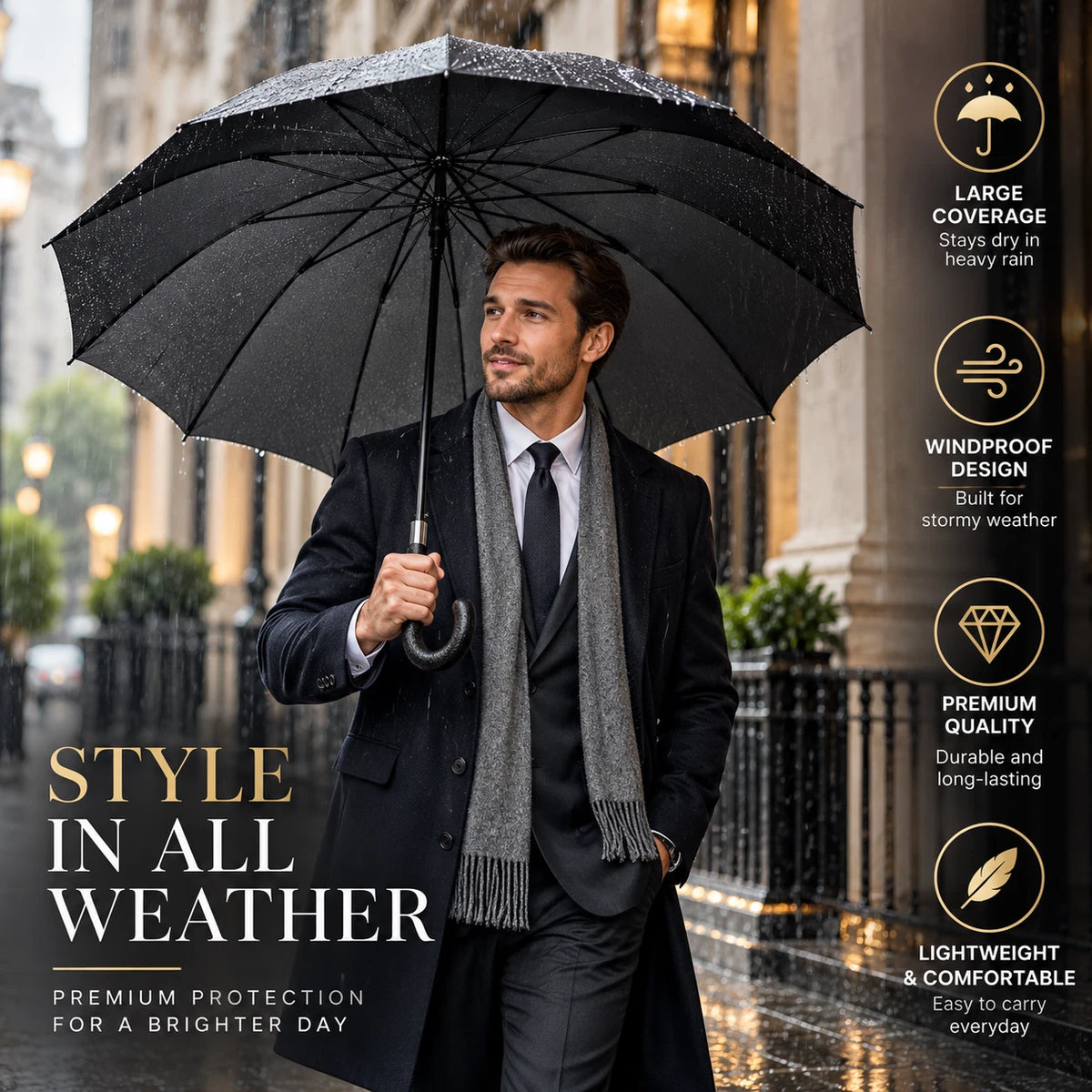 54” Large Umbrella Windproof Strong Brolly For Men Women Automatic Оpen Anti UV