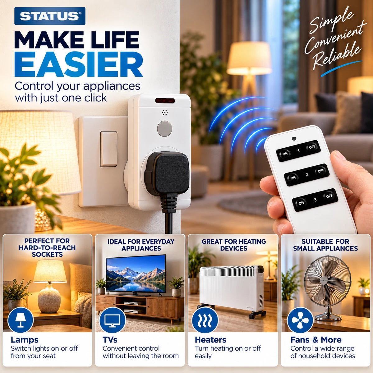 Remote Control Sockets UK 20M Range 13A Energy Saving Plug In Sockets Pack of 2