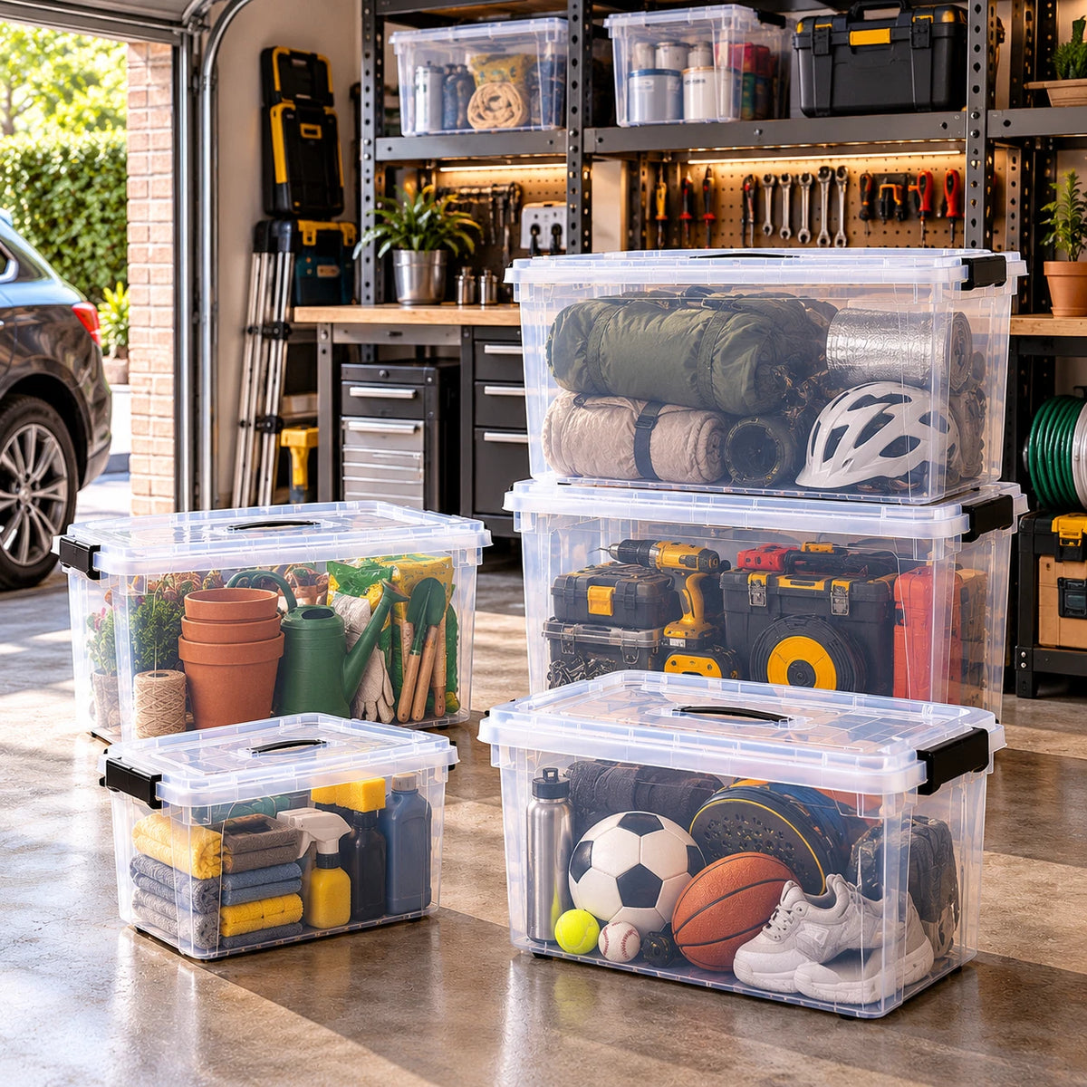 Clear Plastic Storage Boxes with Lids Stackable Box Strong Home Office Kitchen
