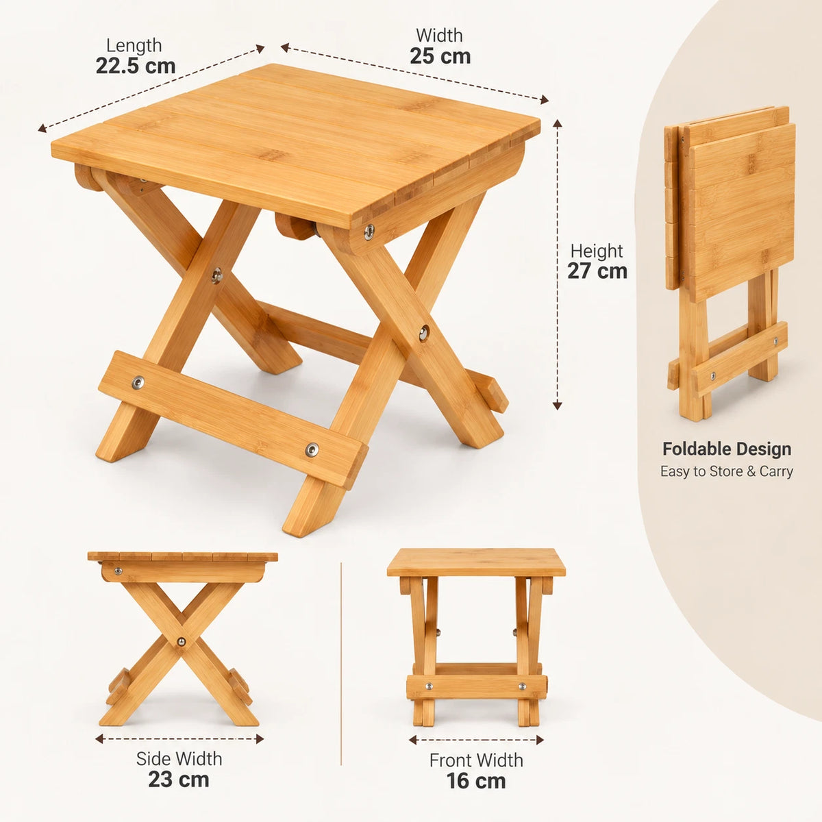 Bamboo Step Stool Foldable Camping Seat Bathroom Sauna Beach Multi Purpose Home