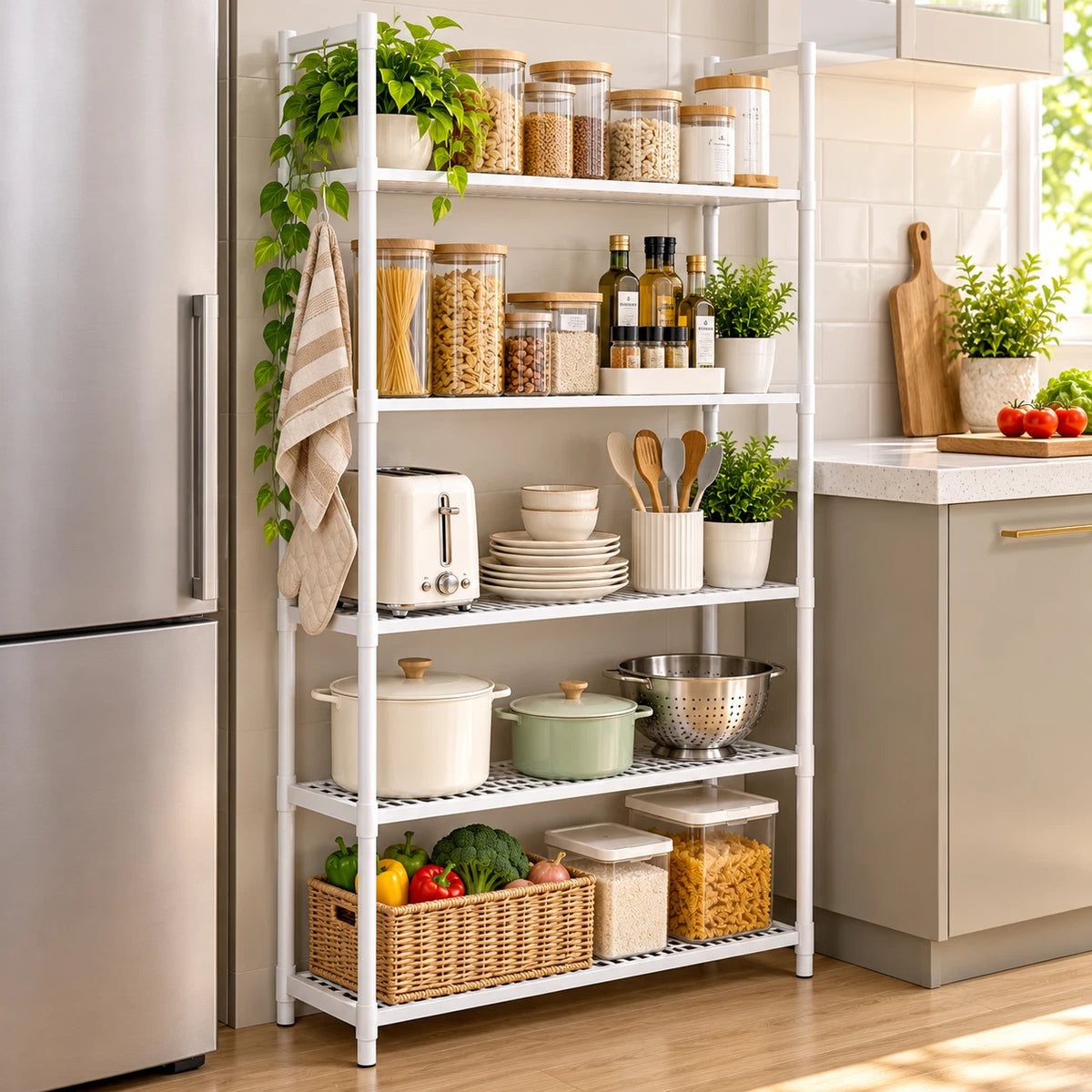 5 Tier Plastic Shelving Kitchen Storage Unit Shelves Racking Bathroom Organiser