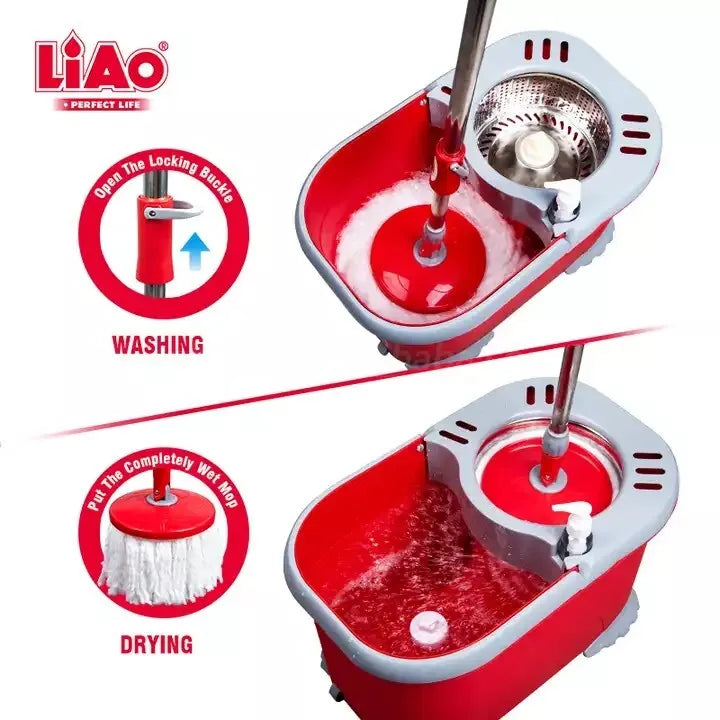 Microfibre Spin Mop and Bucket Set – Foot Pedal Floor Cleaning System for Wood, Tile & Laminate Floors