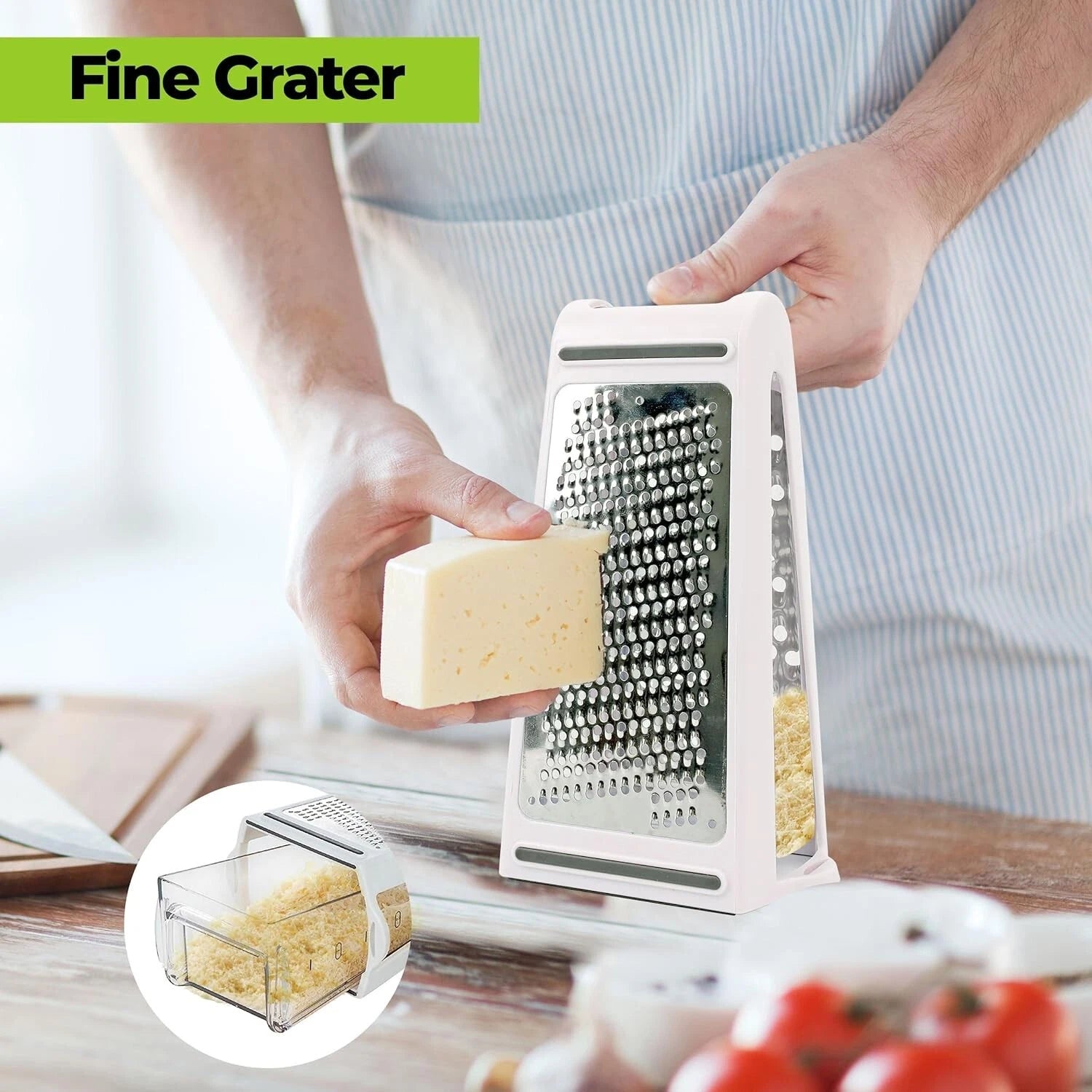 Cheese Grater with Container – 2-Sided Stainless Steel Vegetable, Fruit & Cheese Grater Kitchen Tool